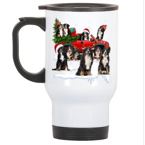 Santa Bernese Mountain Dog Red Truck Christmas Tree Pajamas Gift Stainless Steel Travel Mug