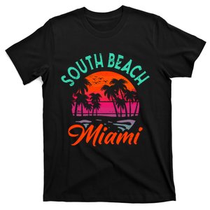 South Beach Miami Florida Sunset Vacation Distressed Retro T-Shirt