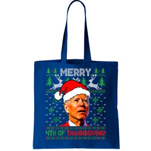 Santa Biden Merry 4th Of Thanksgiving Ugly Christmas Sweater Meaningful Gift Tote Bag