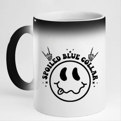 Spoiled By My Blue Collar Funny Wife Groovy (Two Side) Cute Gift 11oz Black Color Changing Mug