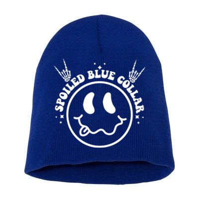 Spoiled By My Blue Collar Funny Wife Groovy (Two Side) Cute Gift Short Acrylic Beanie