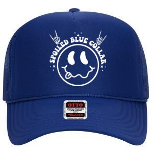 Spoiled By My Blue Collar Funny Wife Groovy (Two Side) Cute Gift High Crown Mesh Back Trucker Hat