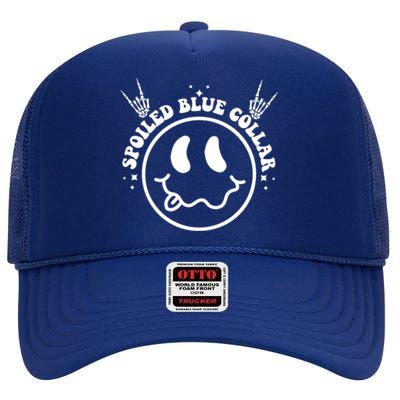 Spoiled By My Blue Collar Funny Wife Groovy (Two Side) Cute Gift High Crown Mesh Back Trucker Hat