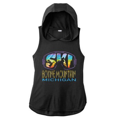 Ski Boyne Mountain Michigan Skiing Vacation Ladies PosiCharge Tri-Blend Wicking Draft Hoodie Tank