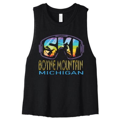 Ski Boyne Mountain Michigan Skiing Vacation Women's Racerback Cropped Tank