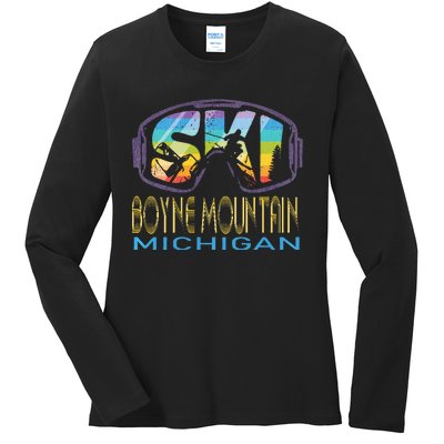 Ski Boyne Mountain Michigan Skiing Vacation Ladies Long Sleeve Shirt