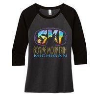 Ski Boyne Mountain Michigan Skiing Vacation Women's Tri-Blend 3/4-Sleeve Raglan Shirt