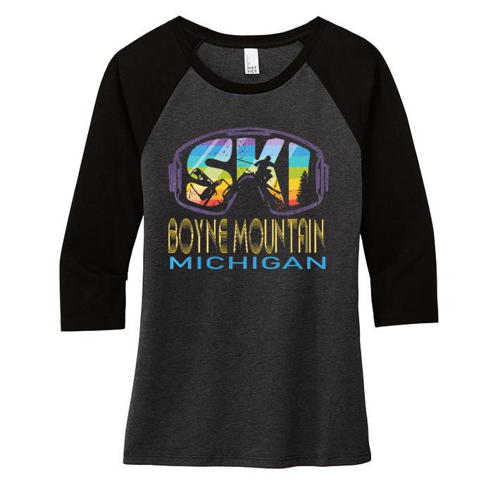 Ski Boyne Mountain Michigan Skiing Vacation Women's Tri-Blend 3/4-Sleeve Raglan Shirt