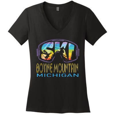 Ski Boyne Mountain Michigan Skiing Vacation Women's V-Neck T-Shirt