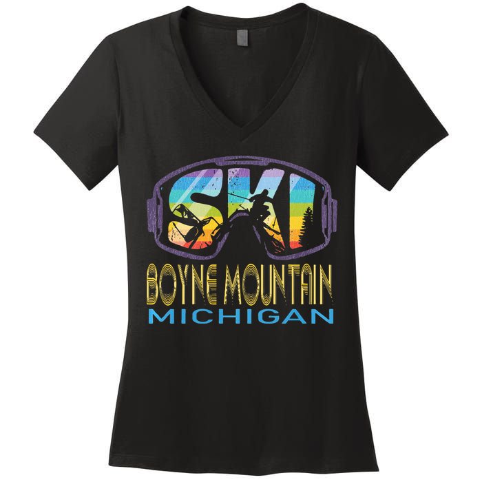 Ski Boyne Mountain Michigan Skiing Vacation Women's V-Neck T-Shirt