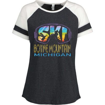 Ski Boyne Mountain Michigan Skiing Vacation Enza Ladies Jersey Colorblock Tee