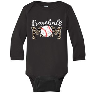 Softball Baseball Mom Leopard Mothers Day Baby Long Sleeve Bodysuit