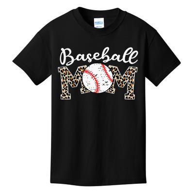 Softball Baseball Mom Leopard Mothers Day Kids T-Shirt