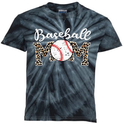 Softball Baseball Mom Leopard Mothers Day Kids Tie-Dye T-Shirt