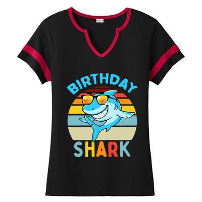 Shark Birthday Matching Family Ladies Halftime Notch Neck Tee