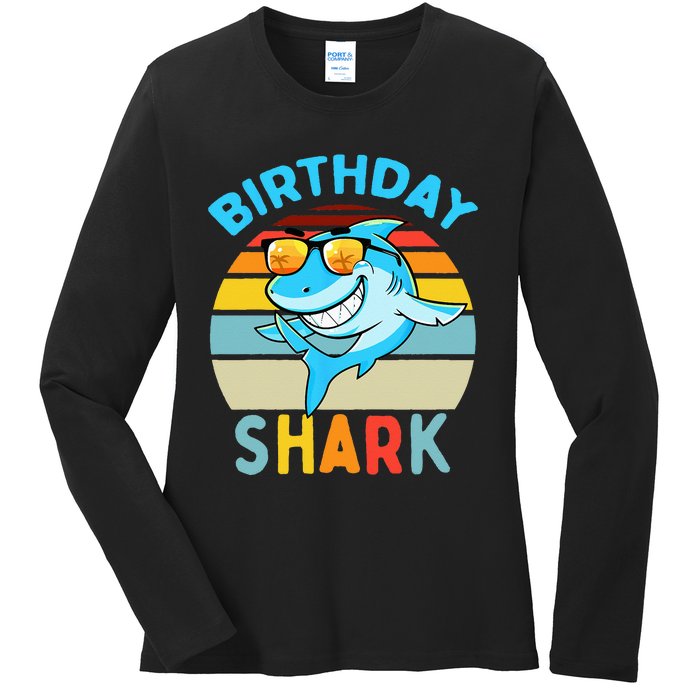 Shark Birthday Matching Family Ladies Long Sleeve Shirt