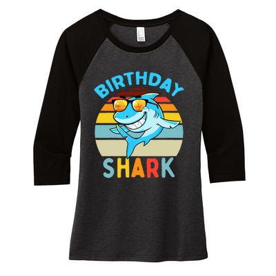 Shark Birthday Matching Family Women's Tri-Blend 3/4-Sleeve Raglan Shirt