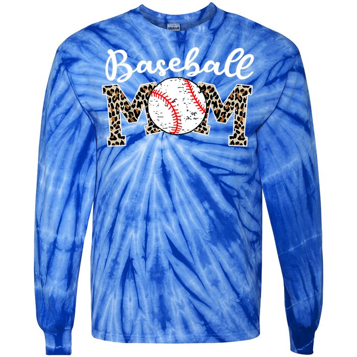 Softball Baseball Mom Leopard Tee Mother's Day Meaningful Gift Tie-Dye Long Sleeve Shirt