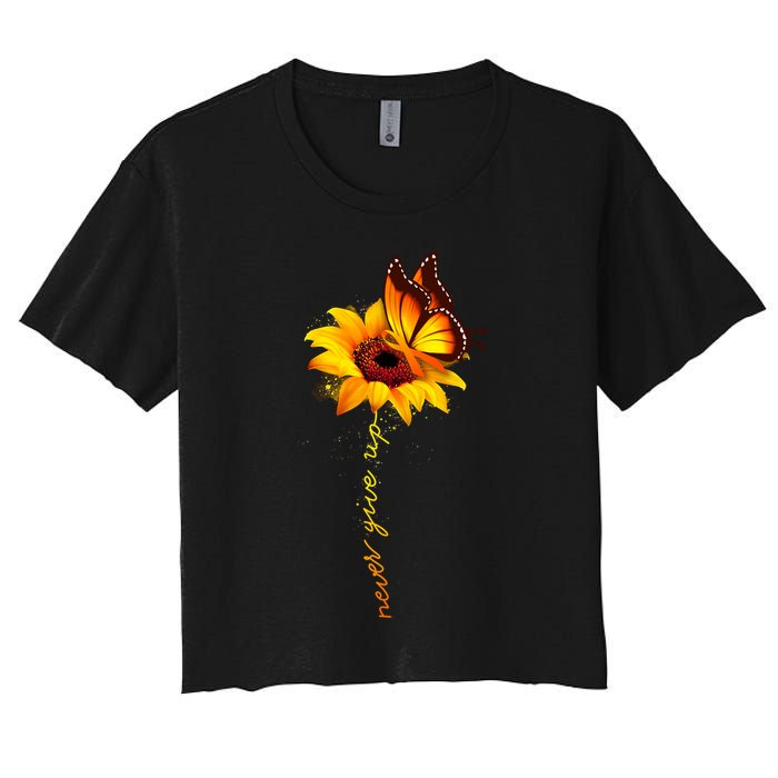 Sunflower Butterfly Multiple Sclerosis Awareness Ms Warrior Gift Women's Crop Top Tee