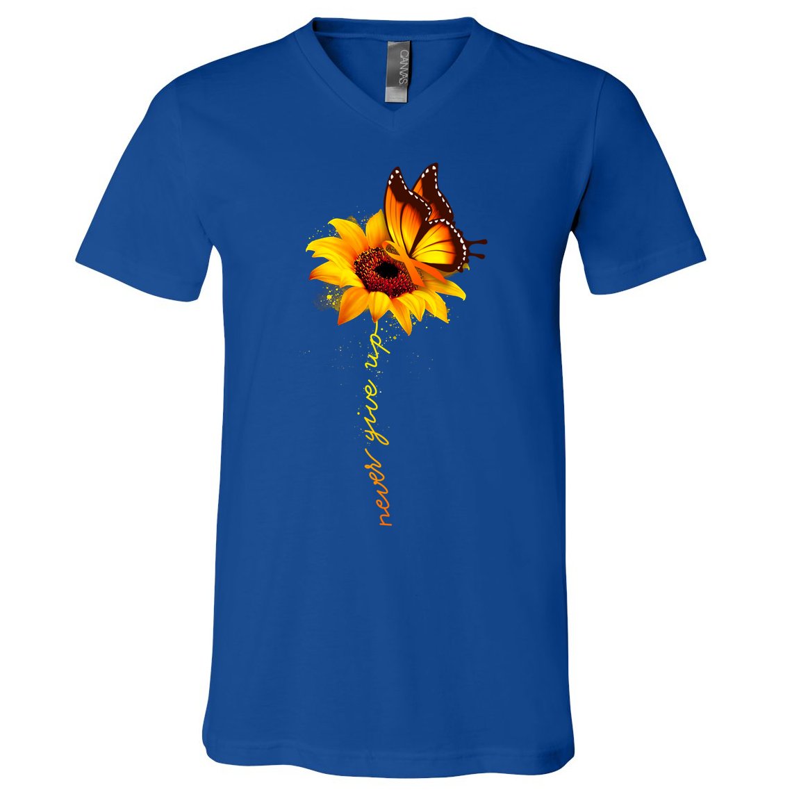 Sunflower Butterfly Multiple Sclerosis Awareness Ms Warrior Gift V-Neck T-Shirt