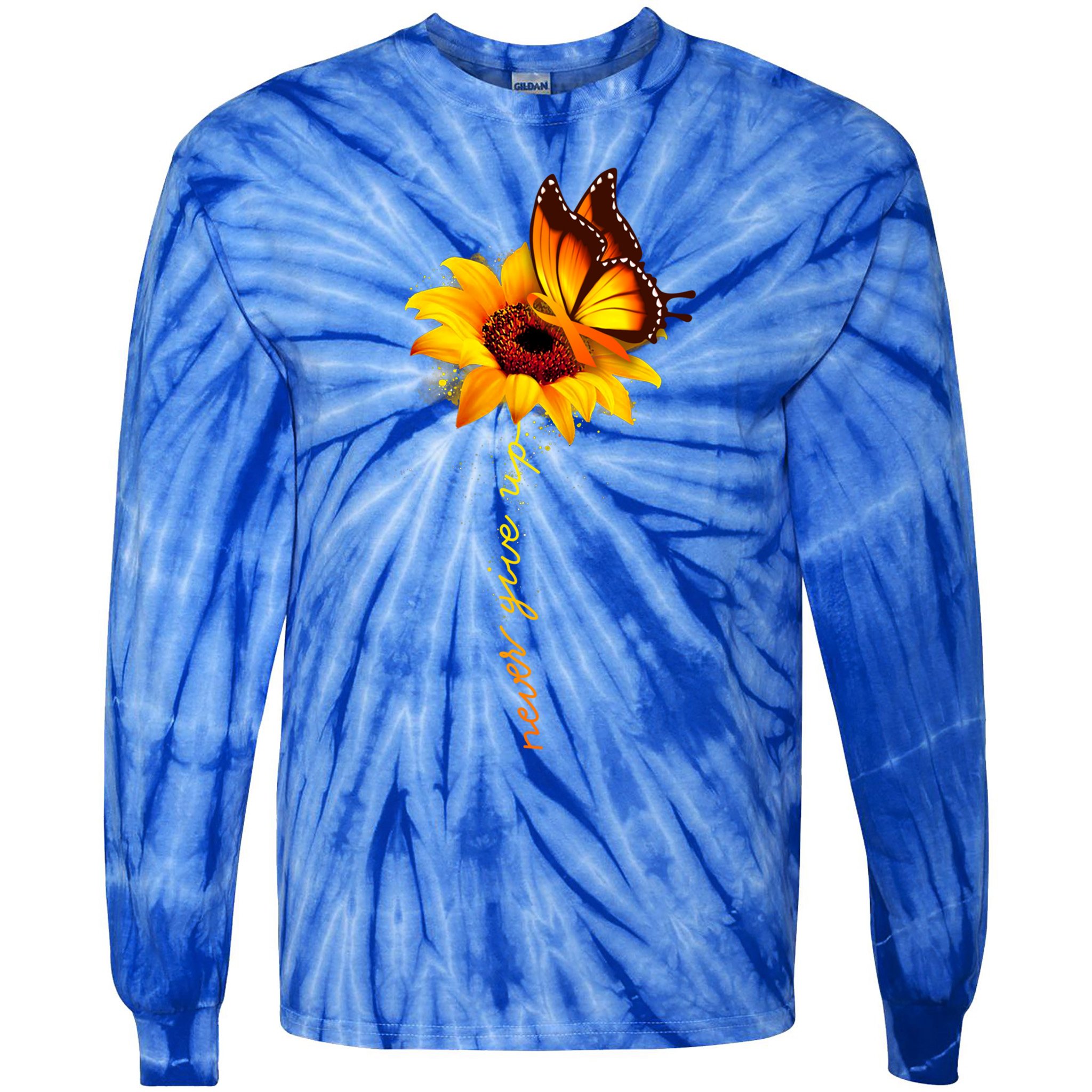 Sunflower Butterfly Multiple Sclerosis Awareness Ms Warrior Gift Tie-Dye Long Sleeve Shirt