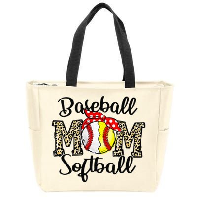 Softball Baseball Mom Leopard Tee Mother's Day Zip Tote Bag