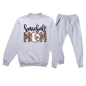 Softball Baseball Mom Leopard Tee Mother's Day Premium Crewneck Sweatsuit Set