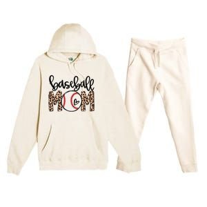 Softball Baseball Mom Leopard Tee Mother's Day Premium Hooded Sweatsuit Set