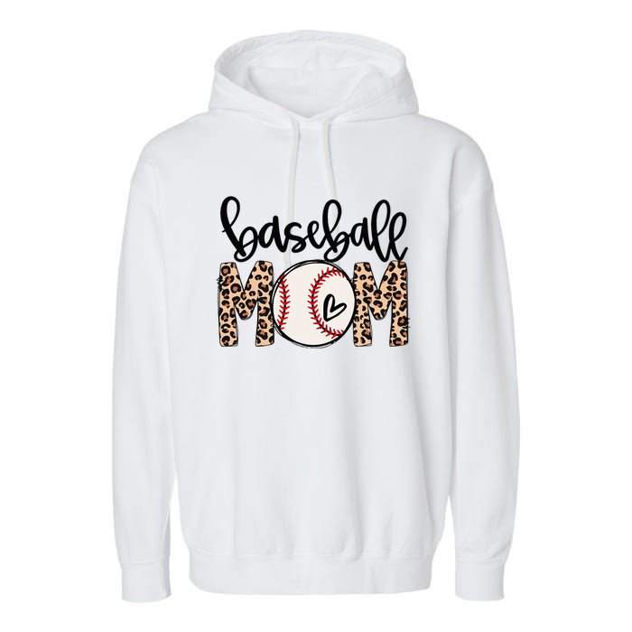 Softball Baseball Mom Leopard Tee Mother's Day Garment-Dyed Fleece Hoodie