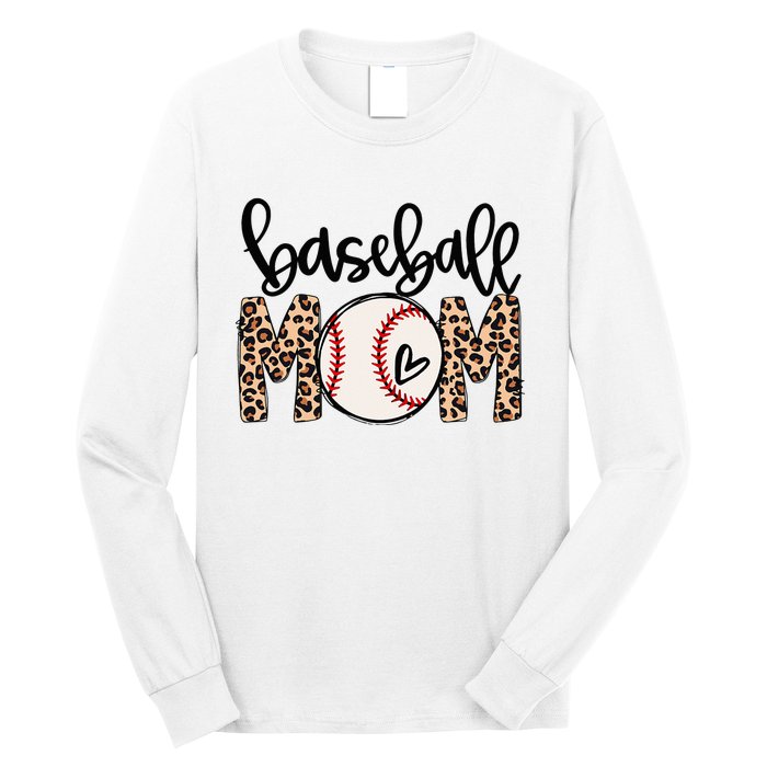 Softball Baseball Mom Leopard Tee Mother's Day Long Sleeve Shirt