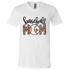 Softball Baseball Mom Leopard Tee Mother's Day V-Neck T-Shirt