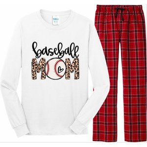 Softball Baseball Mom Leopard Tee Mother's Day Long Sleeve Pajama Set