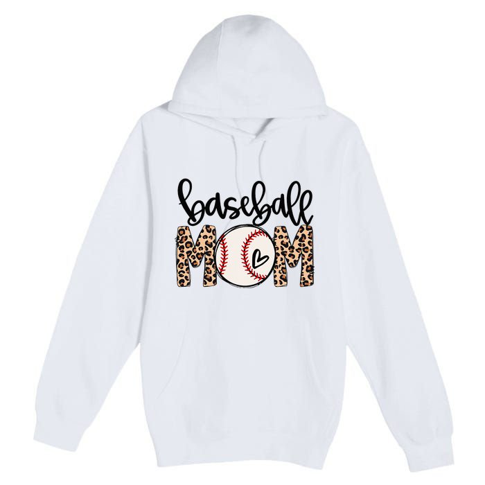 Softball Baseball Mom Leopard Tee Mother's Day Premium Pullover Hoodie