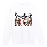 Softball Baseball Mom Leopard Tee Mother's Day Premium Crewneck Sweatshirt