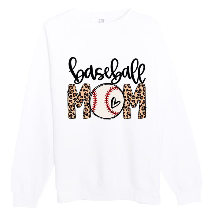 Softball Baseball Mom Leopard Tee Mother's Day Premium Crewneck Sweatshirt