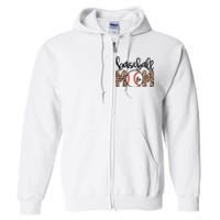 Softball Baseball Mom Leopard Tee Mother's Day Full Zip Hoodie