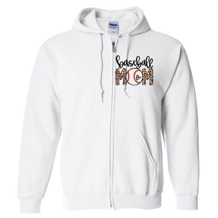 Softball Baseball Mom Leopard Tee Mother's Day Full Zip Hoodie