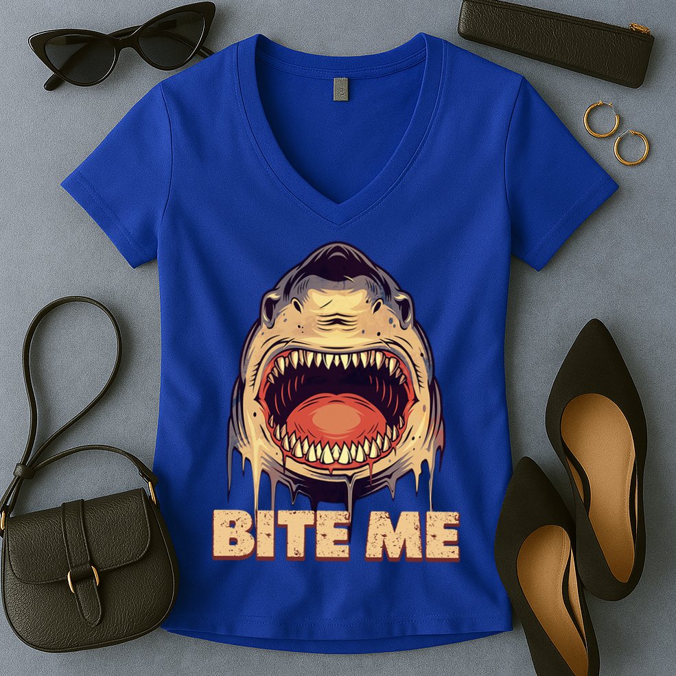 Shark Bite Me Gift Women's V-Neck T-Shirt