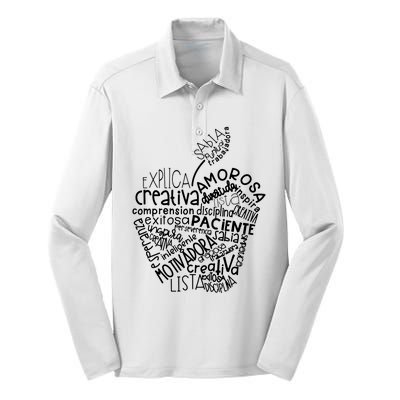 Spanish Bilingual Maestra Teacher Gift Silk Touch Performance Long Sleeve Polo