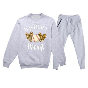 Softball Baseball Mom Leopard Tee Mother's Day Premium Crewneck Sweatsuit Set