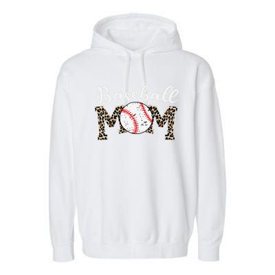 Softball Baseball Mom Leopard Mothers Day Garment-Dyed Fleece Hoodie