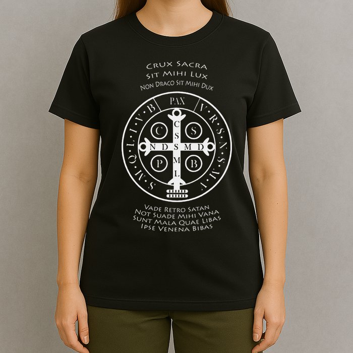 Saint Benedict Medal With Latin Prayer Religious Christian T-Shirt