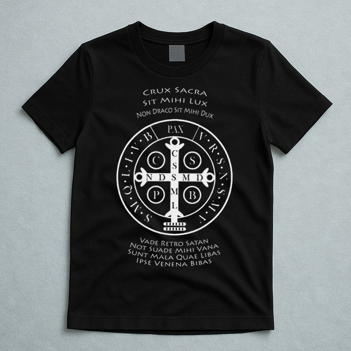 Saint Benedict Medal With Latin Prayer Religious Christian T-Shirt