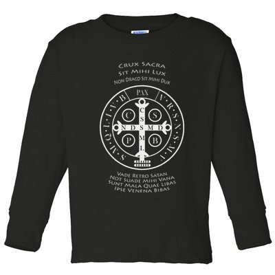 Saint Benedict Medal With Latin Prayer Religious Christian Toddler Long Sleeve Shirt