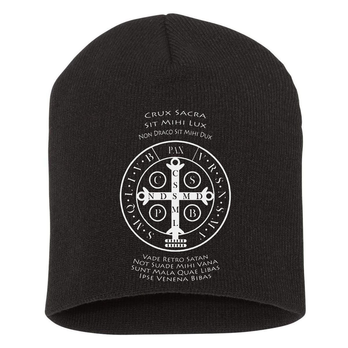Saint Benedict Medal With Latin Prayer Religious Christian Short Acrylic Beanie