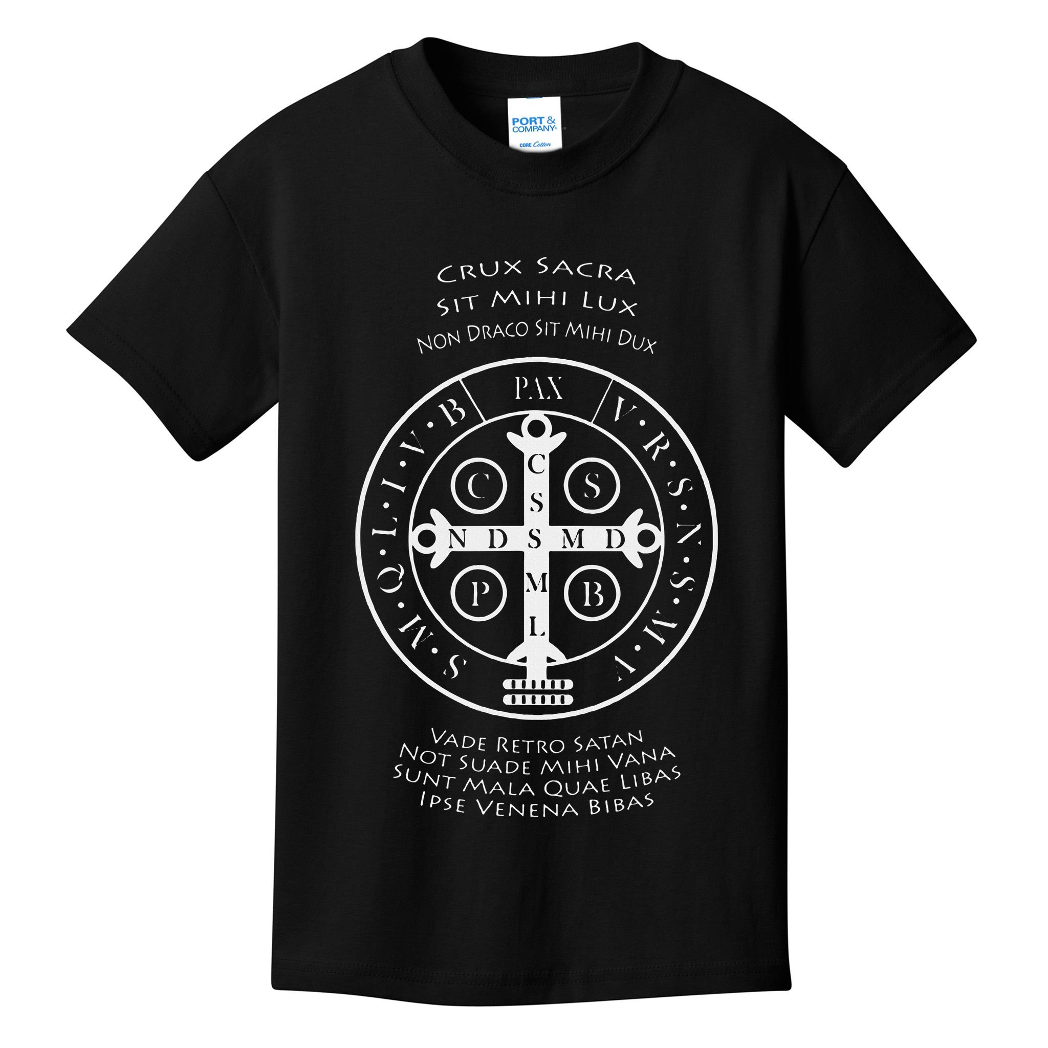 Saint Benedict Medal With Latin Prayer Religious Christian Kids T-Shirt
