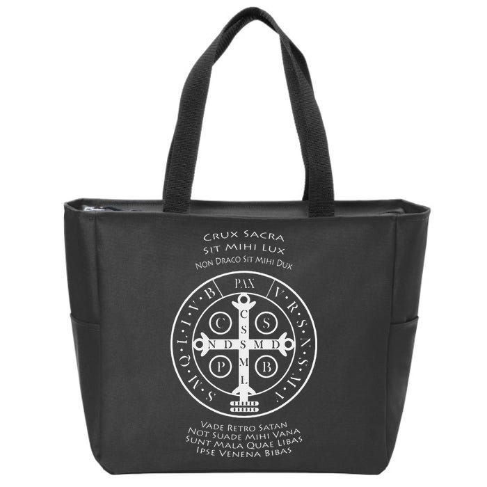Saint Benedict Medal With Latin Prayer Religious Christian Zip Tote Bag