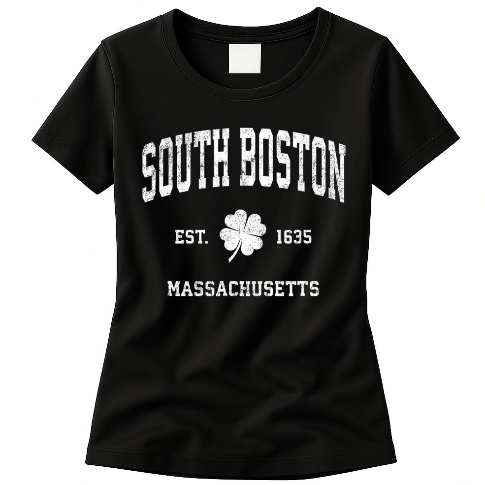 South Boston Massachusetts Vintage Shamrock Sports Womens T-Shirt