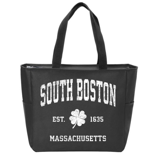 South Boston Massachusetts Vintage Shamrock Sports Zip Tote Bag