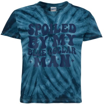 Spoiled By My Blue Collar Man Groovy Wife (On Back) Kids Tie-Dye T-Shirt